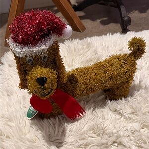 Festive Dachshund Weiner Brown Dog Decoration with Red Hat - Santa Dog